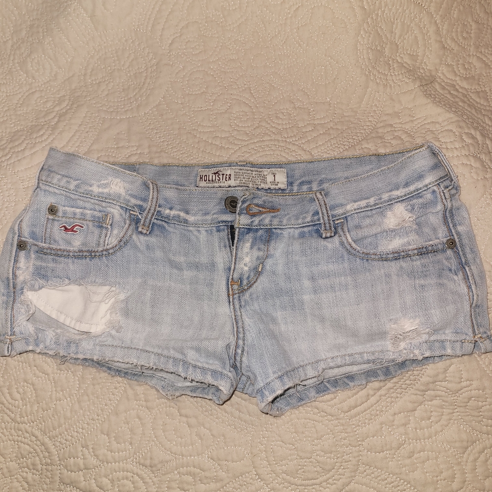 Hollister Light Blue Ripped Denim Cutoff Shorts
